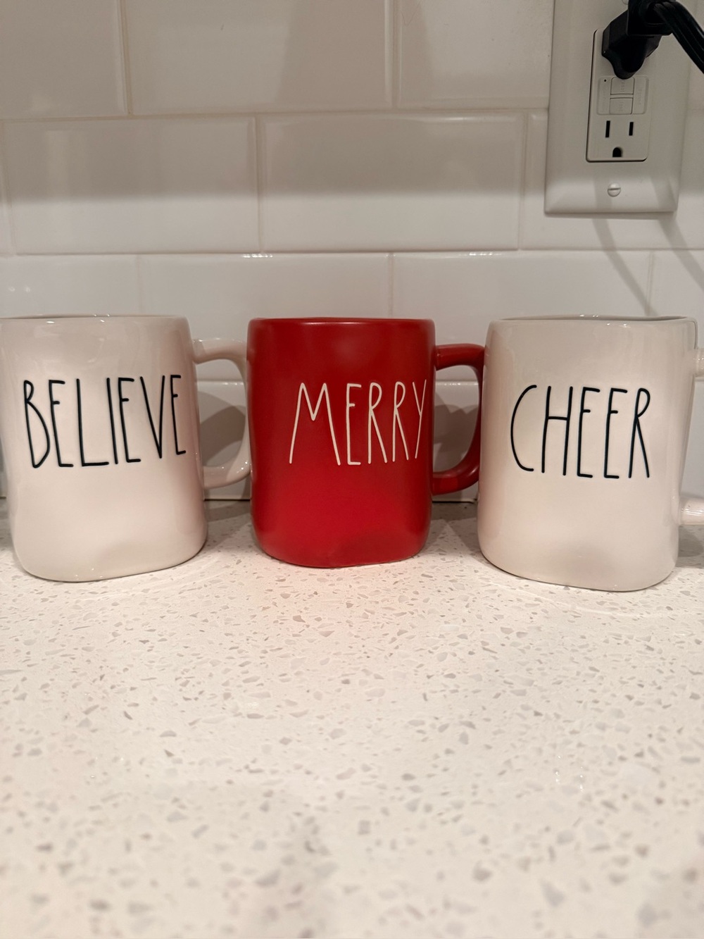 Rae Dunn Holiday Mug Set - Red and White